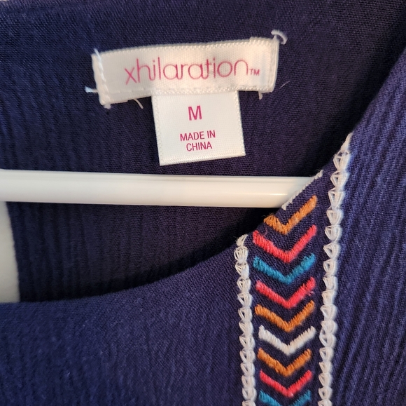 XHILARATION Navy Embroidered Dress with Front pattern and button back.  Size M - Picture 3 of 5